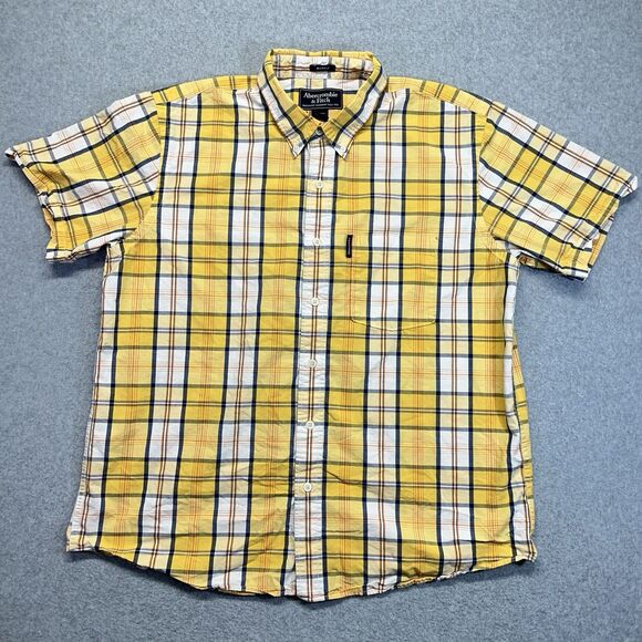 Abercrombie & Fitch Muscle Fit Plaid Button-Down Shirt Men’s XL Yellow Blue - Picture 1 of 10